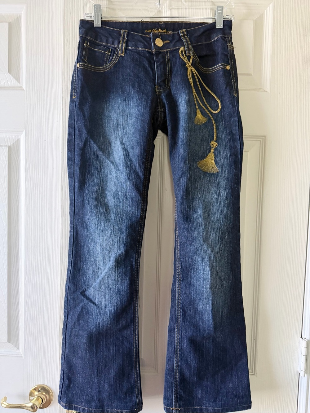 Y2K Vintage South Pole Dark Blue Flare Jeans w/ Gold Tassel Detail